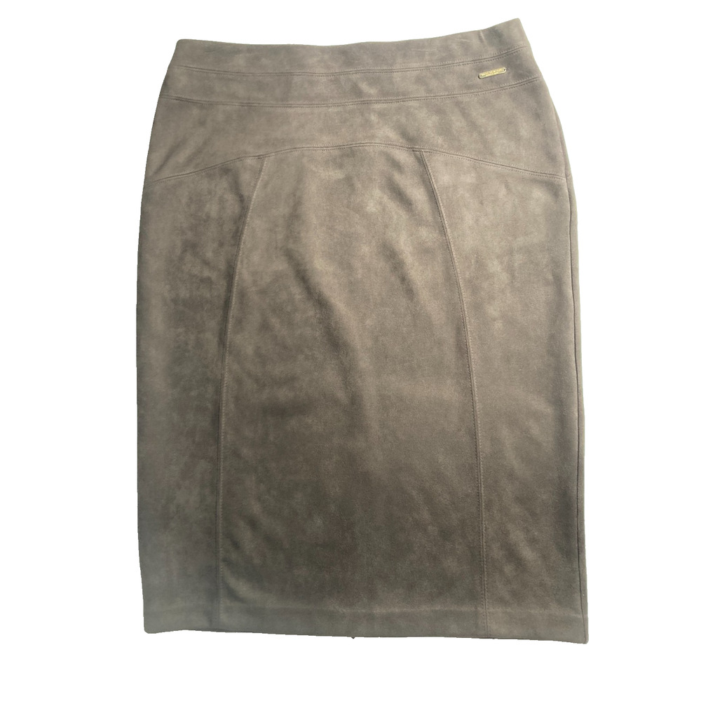 Marc New York Andrew Marc Midi Pencil Faux Suede Equestrian Brown Skirt L